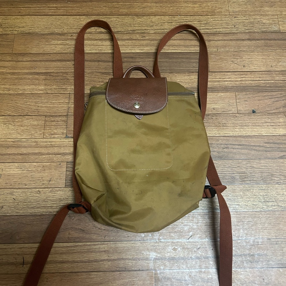 Longchamp Le Pliage Nylon Sac A Dos Backpack - Olive Green Chestnut Zip Snap - Picture 5 of 7